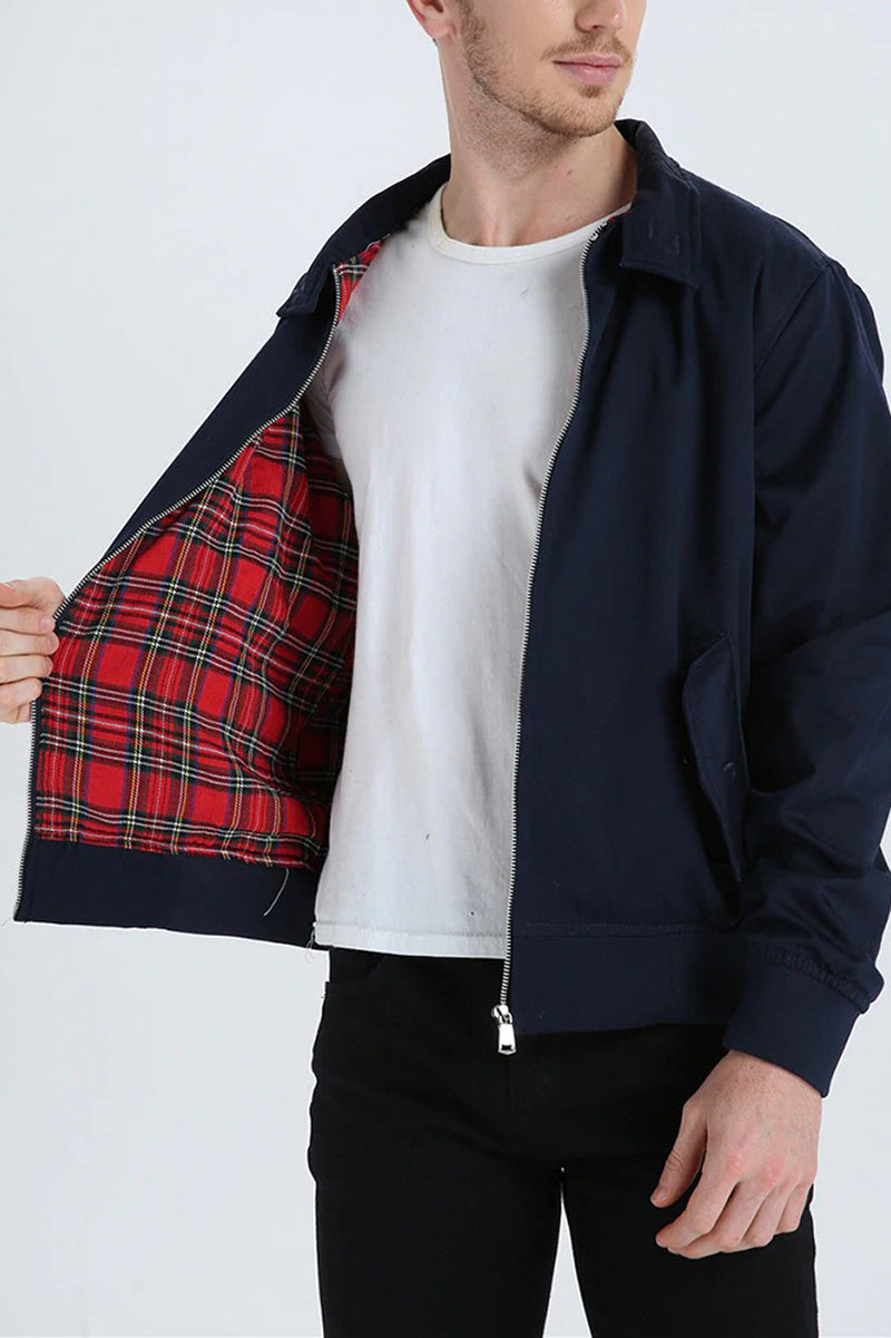 Men's Harrington Jacket – Tartan Lined Zip-Up Casual Outerwear