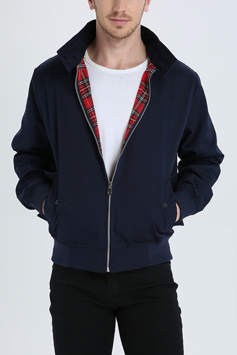 Men's Harrington Jacket – Tartan Lined Zip-Up Casual Outerwear