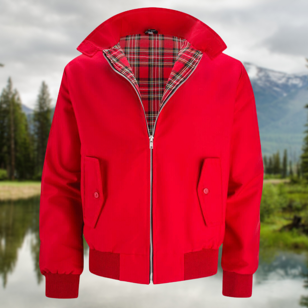 Men's Harrington Jacket – Tartan Lined Zip-Up Casual Outerwear