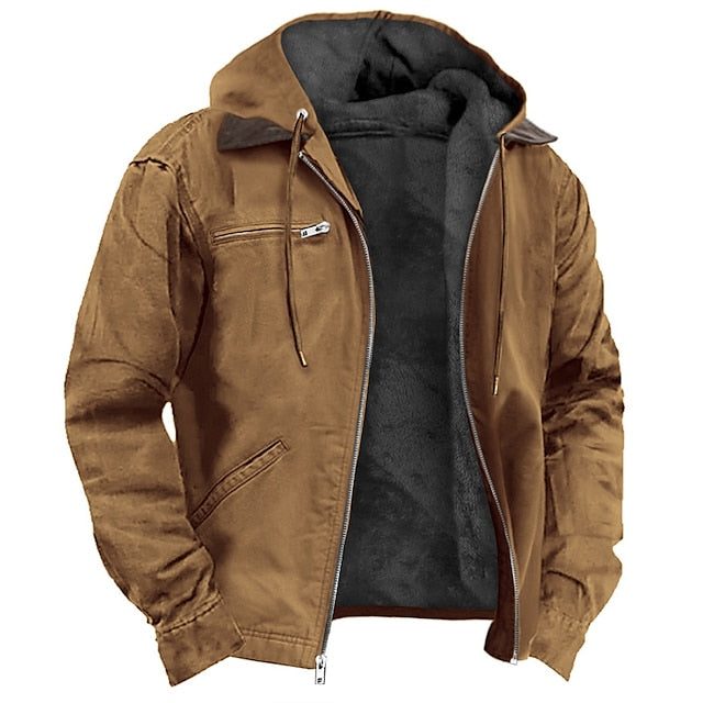 Men's suede-look Hooded Bomber Jacket – Fleece-Lined Zip-Up Jacket