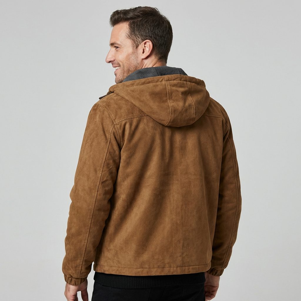 Men's suede-look Hooded Bomber Jacket – Fleece-Lined Zip-Up Jacket