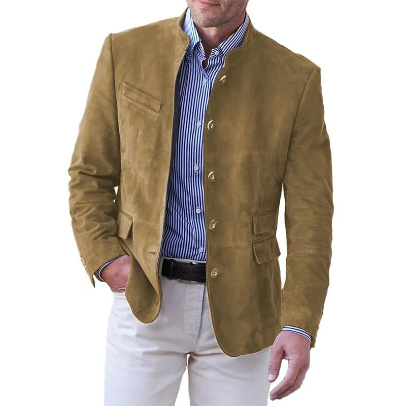 Men's suede-look Stand-Collar Blazer – Button-Front Tailored Jacket