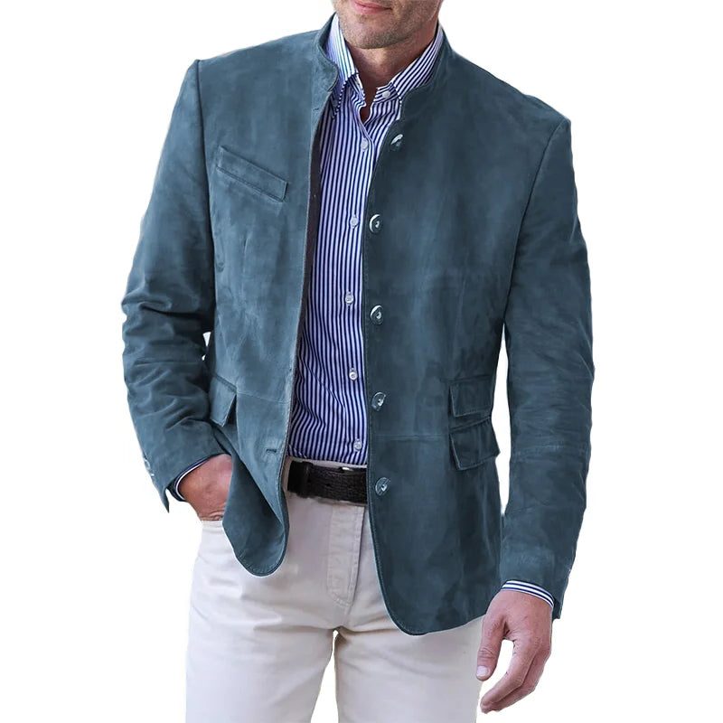 Men's suede-look Stand-Collar Blazer – Button-Front Tailored Jacket