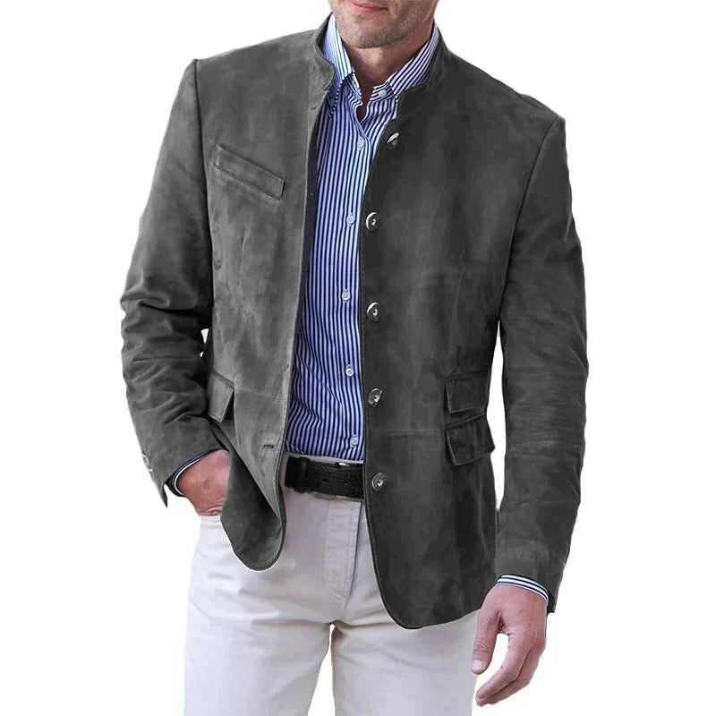Men's suede-look Stand-Collar Blazer – Button-Front Tailored Jacket