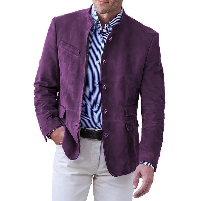Men's suede-look Stand-Collar Blazer – Button-Front Tailored Jacket