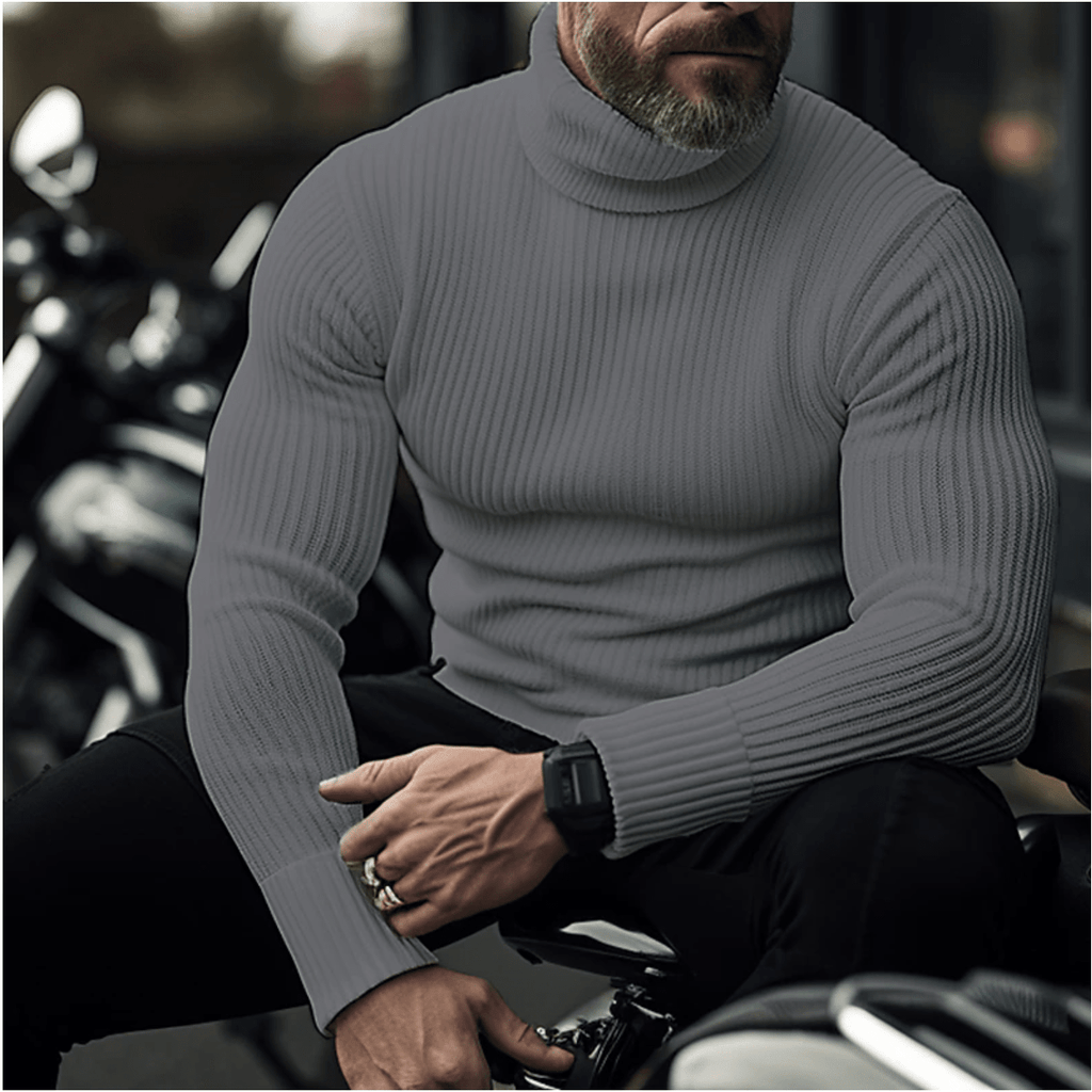 Men's Ribbed Turtleneck Knit Sweater – Warm Slim-Fit Long-Sleeve Pullover