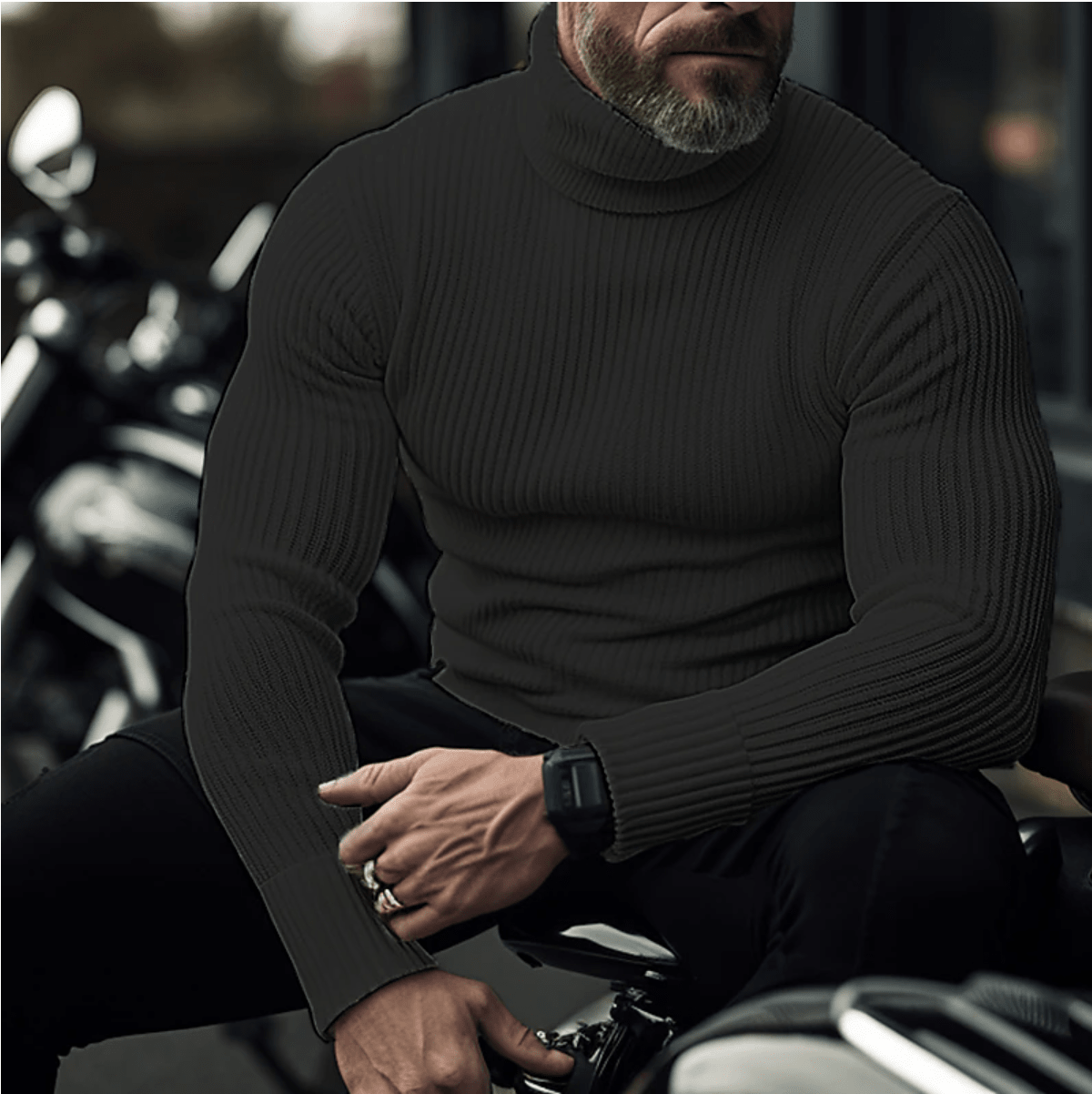 Men's Ribbed Turtleneck Knit Sweater – Warm Slim-Fit Long-Sleeve Pullover