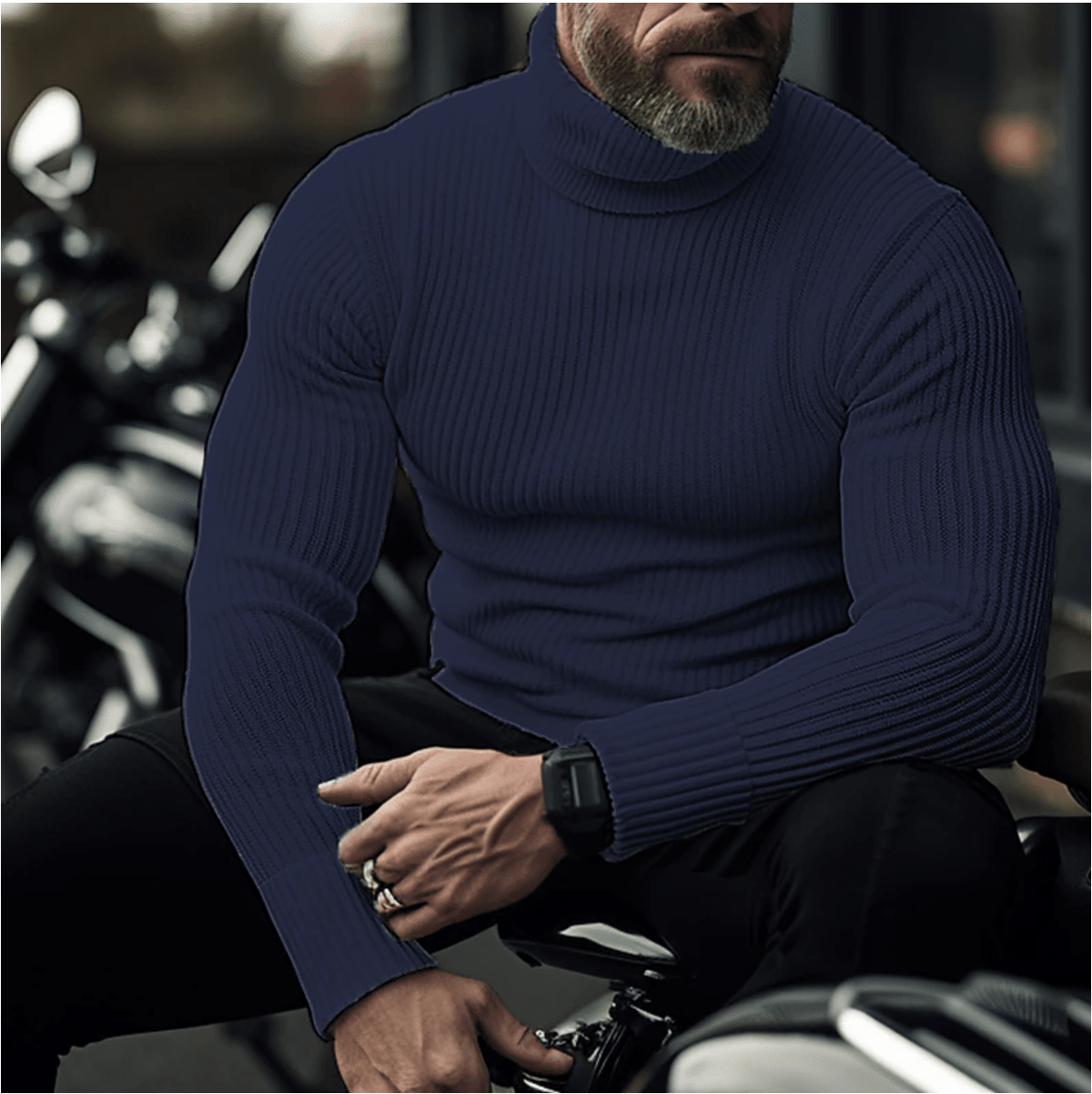 Men's Ribbed Turtleneck Knit Sweater – Warm Slim-Fit Long-Sleeve Pullover