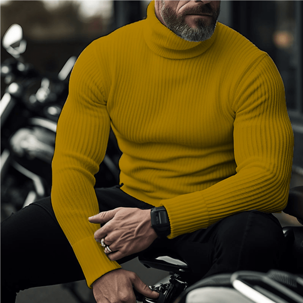 Men's Ribbed Turtleneck Knit Sweater – Warm Slim-Fit Long-Sleeve Pullover