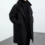 Men's Hooded Longline Trench Coat – Double-Closure Straight-Fit Outerwear