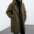 Men's Hooded Longline Trench Coat – Double-Closure Straight-Fit Outerwear