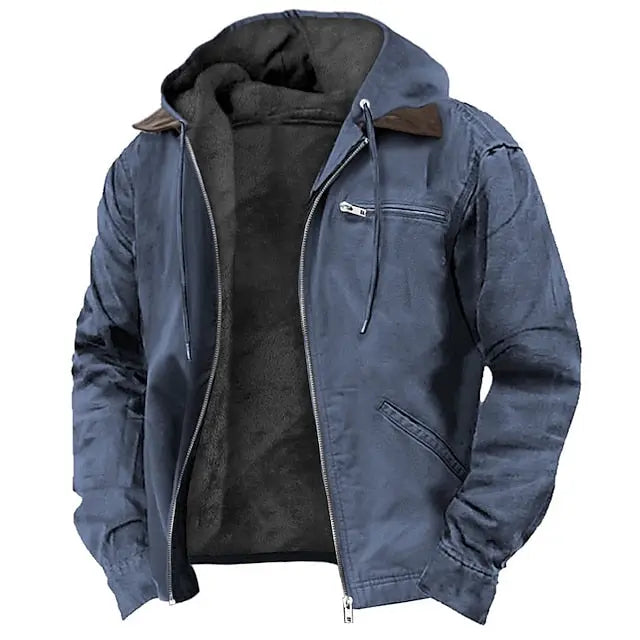 Men's Lined Hooded Winter Jacket – Adjustable Hood