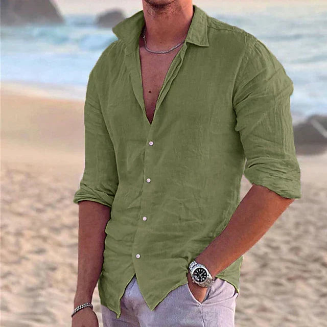 Men's Slim-Fit Long-Sleeve Summer Shirt – Lightweight Button-Up