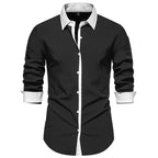 Men's Contrast-Collar Button-Up Shirt – Slim-Fit Long-Sleeve Dress Shirt