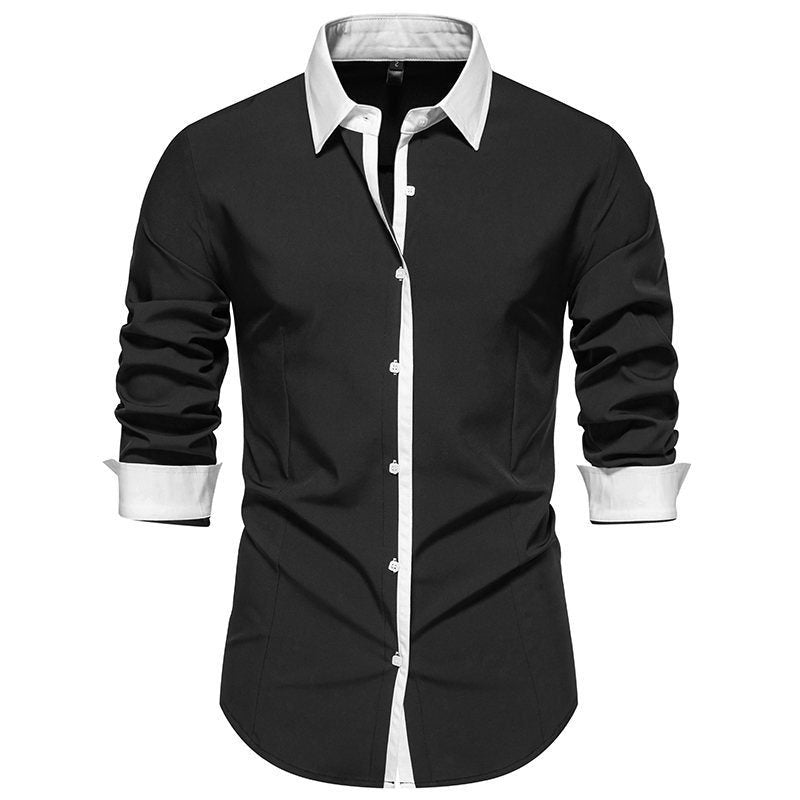 Men's Contrast-Collar Button-Up Shirt – Slim-Fit Long-Sleeve Dress Shirt
