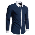 Men's Contrast-Collar Button-Up Shirt – Slim-Fit Long-Sleeve Dress Shirt