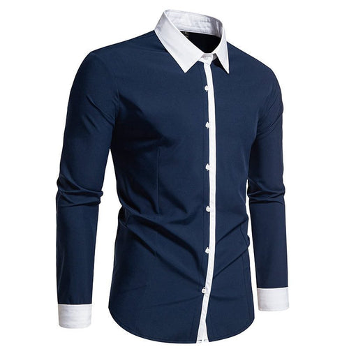 Men's Contrast-Collar Button-Up Shirt – Slim-Fit Long-Sleeve Dress Shirt