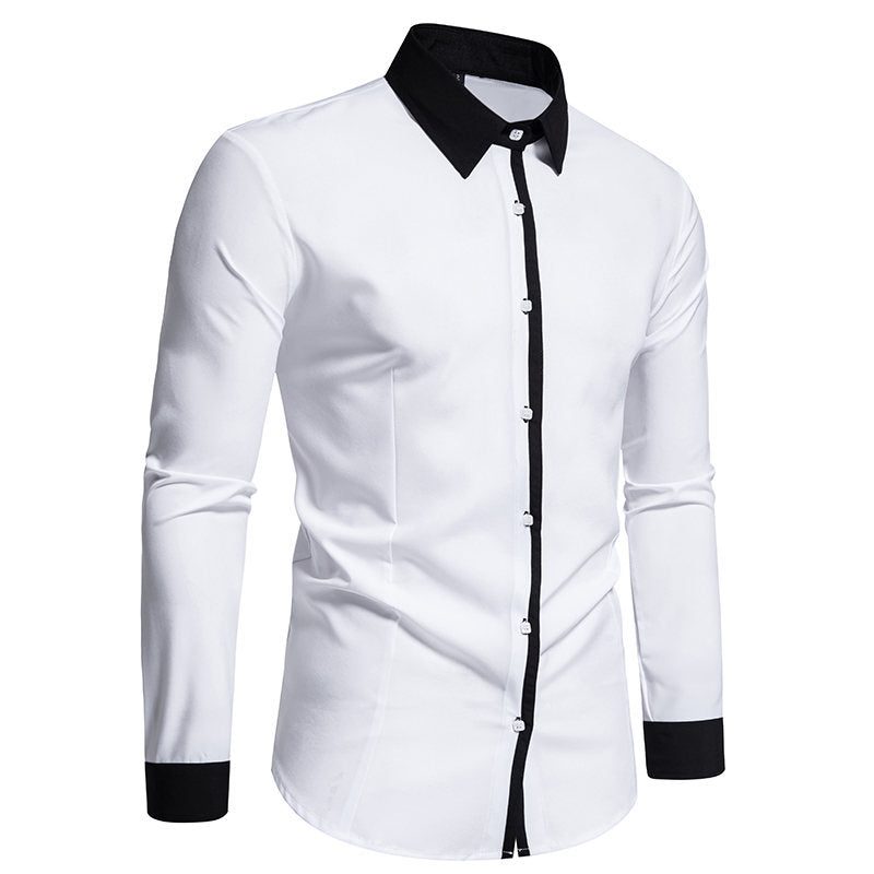 Men's Contrast-Collar Button-Up Shirt – Slim-Fit Long-Sleeve Dress Shirt