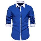 Men's Contrast-Collar Button-Up Shirt – Slim-Fit Long-Sleeve Dress Shirt