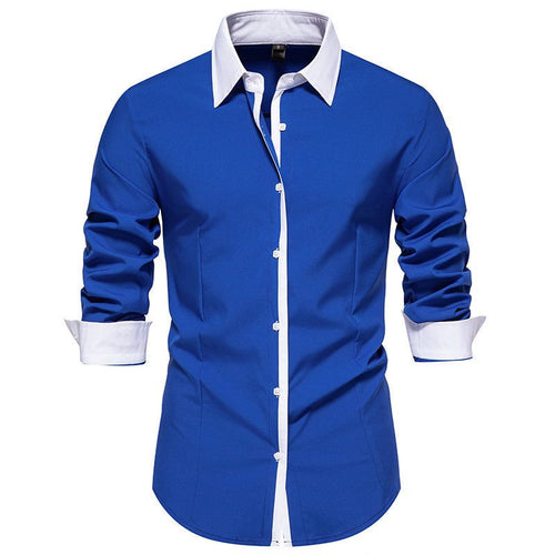 Men's Contrast-Collar Button-Up Shirt – Slim-Fit Long-Sleeve Dress Shirt
