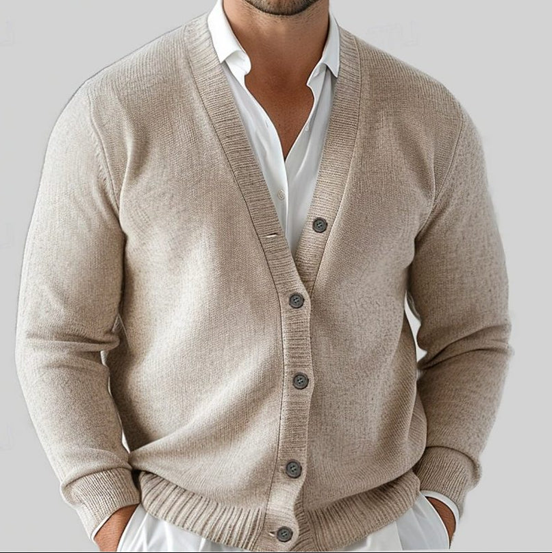 Men's V-Neck Knit Cardigan – Button-Front Long-Sleeve Layer