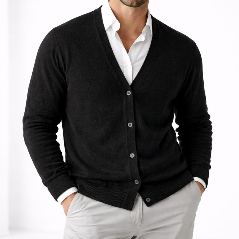 Men's V-Neck Knit Cardigan – Button-Front Long-Sleeve Layer