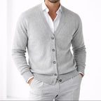 Men's V-Neck Knit Cardigan – Button-Front Long-Sleeve Layer