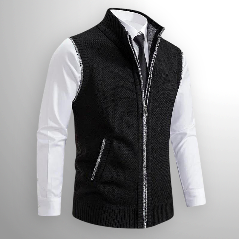 Men's Wool-Blend Zip-Through Knitted Gilet with Collar