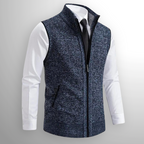 Men's Wool-Blend Zip-Through Knitted Gilet with Collar