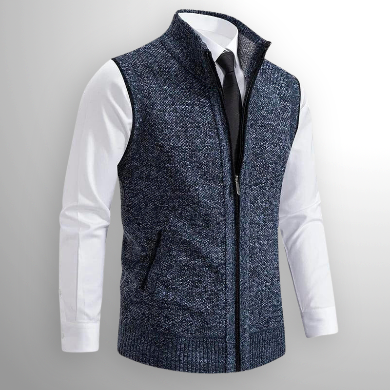 Men's Wool-Blend Zip-Through Knitted Gilet with Collar