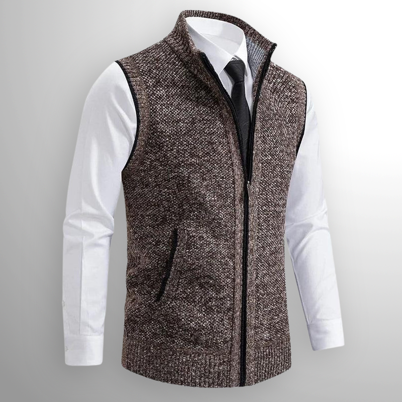 Men's Wool-Blend Zip-Through Knitted Gilet with Collar
