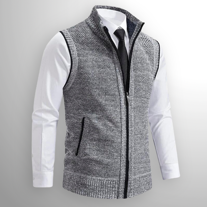Men's Wool-Blend Zip-Through Knitted Gilet with Collar