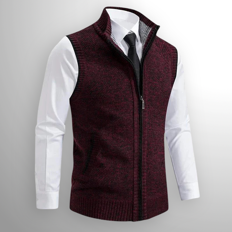 Men's Wool-Blend Zip-Through Knitted Gilet with Collar