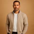 Men's Full-Zip Knitted Cardigan – Stand-Collar Regular-Fit Layer for Smart Casual Office Weekend and Everyday Autumn Winter Wear