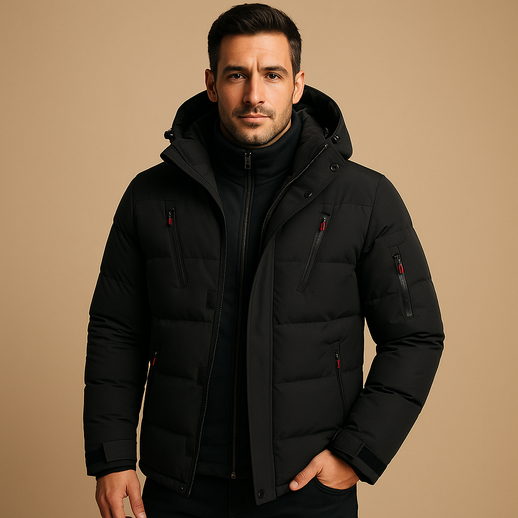 Men's Waterproof Hooded Puffer Jacket – Insulated Multi-Pocket Winter Outerwear for Everyday Travel Outdoor Activities and Cold Wet Weather
