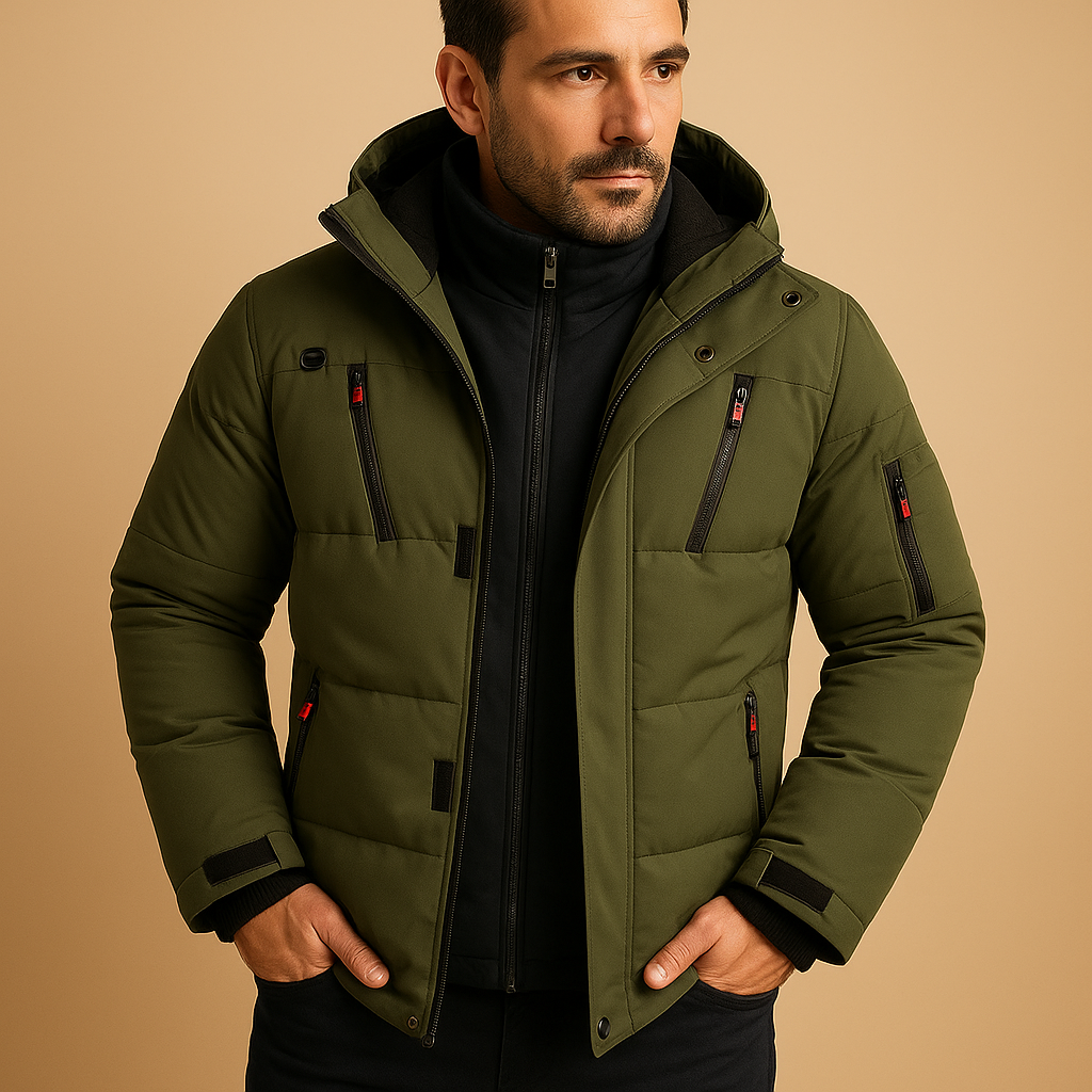 Men's Waterproof Hooded Puffer Jacket – Insulated Multi-Pocket Winter Outerwear for Everyday Travel Outdoor Activities and Cold Wet Weather