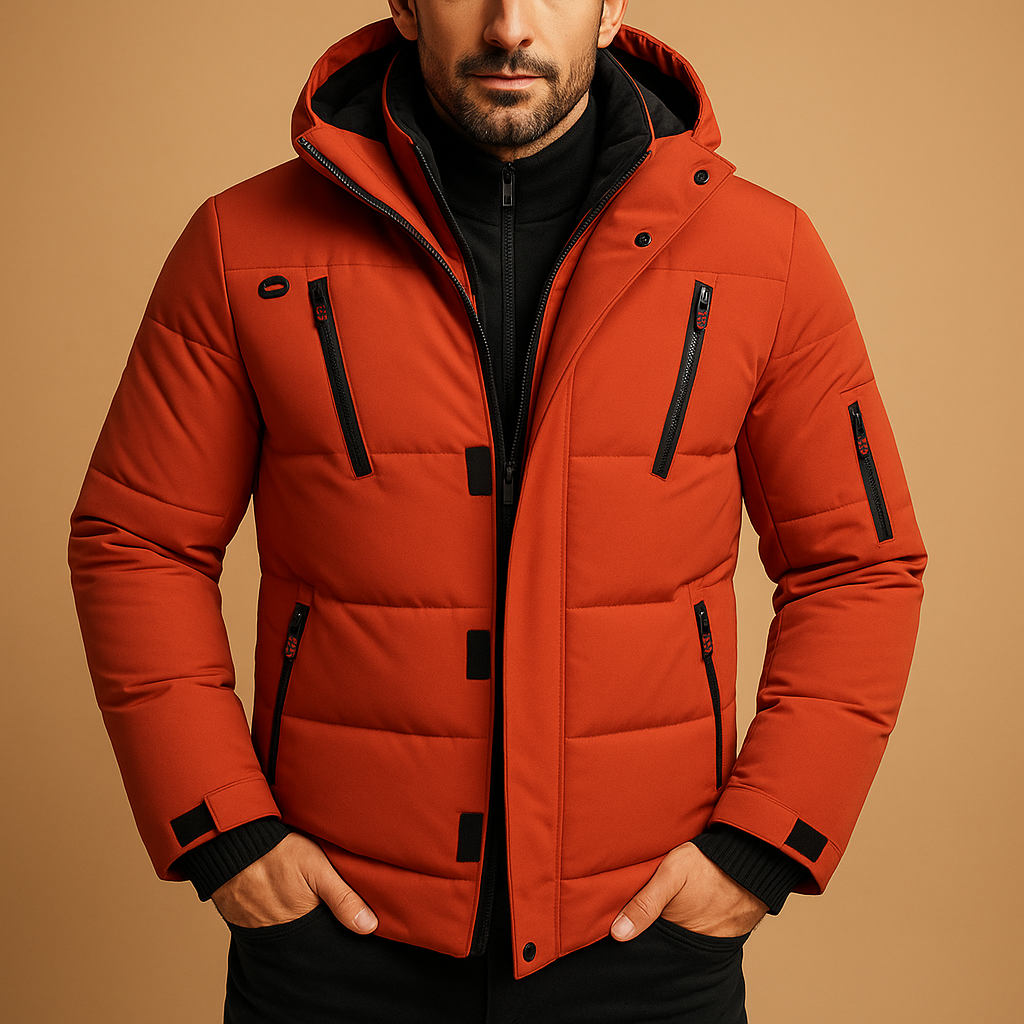 Men's Waterproof Hooded Puffer Jacket – Insulated Multi-Pocket Winter Outerwear for Everyday Travel Outdoor Activities and Cold Wet Weather