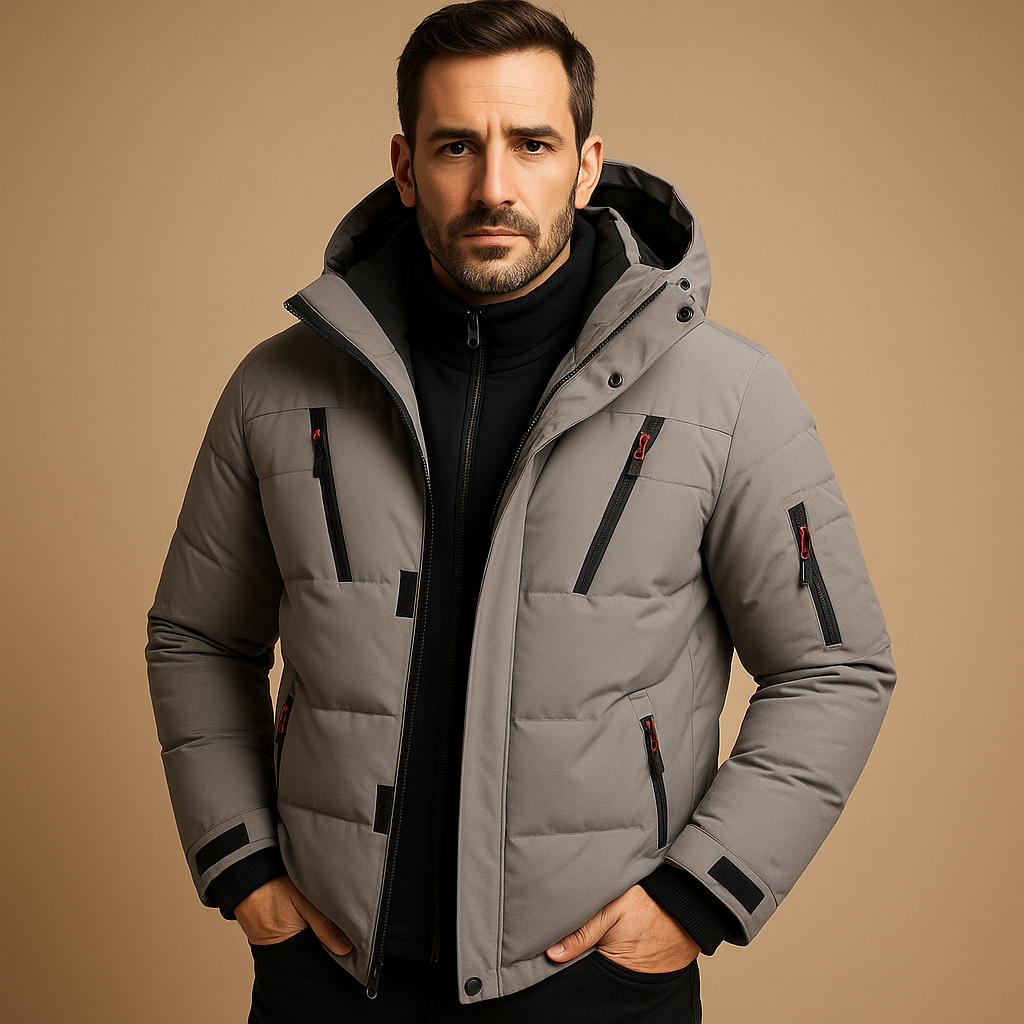 Men's Waterproof Hooded Puffer Jacket – Insulated Multi-Pocket Winter Outerwear for Everyday Travel Outdoor Activities and Cold Wet Weather