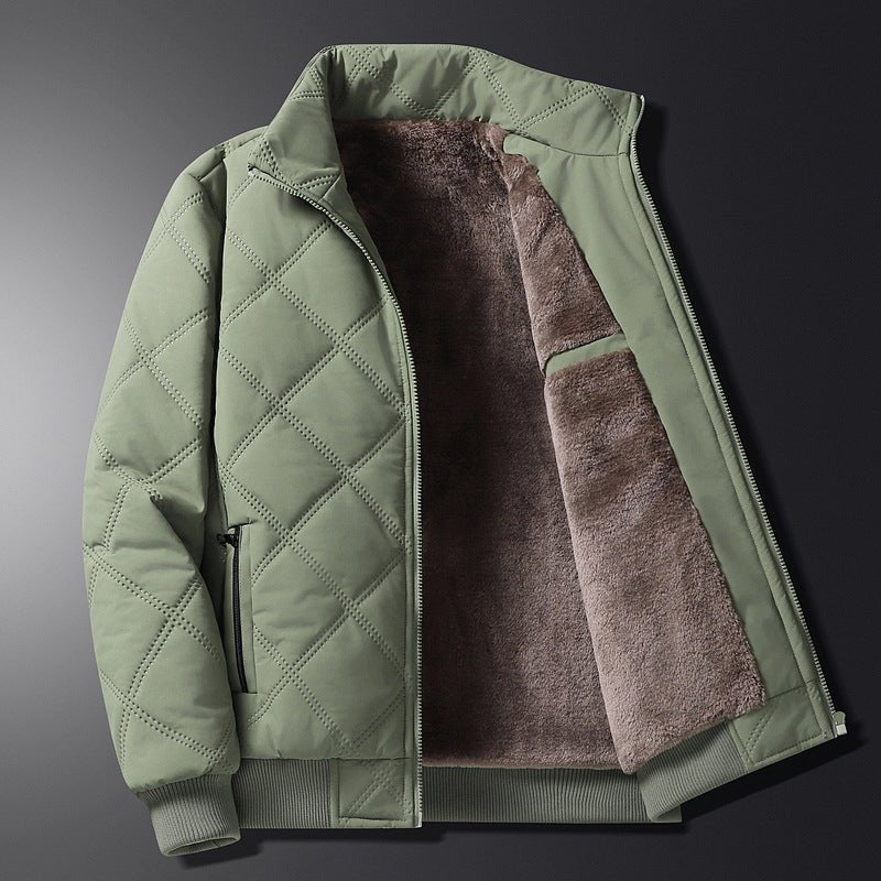 Men's Diamond-Quilted Winter Jacket – Fleece-Lined Zip-Up Coat