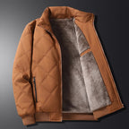Men's Diamond-Quilted Winter Jacket – Fleece-Lined Zip-Up Coat