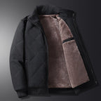 Men's Diamond-Quilted Winter Jacket – Fleece-Lined Zip-Up Coat