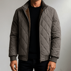 Men's Diamond-Quilted Winter Jacket – Fleece-Lined Zip-Up Coat