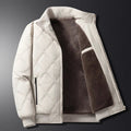 Men's Diamond-Quilted Winter Jacket – Fleece-Lined Zip-Up Coat