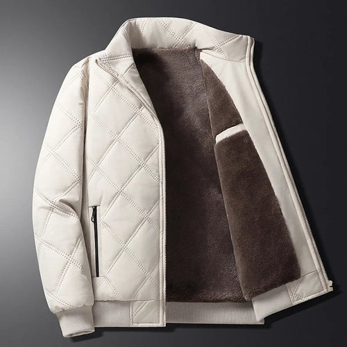 Men's Diamond-Quilted Winter Jacket – Fleece-Lined Zip-Up Coat