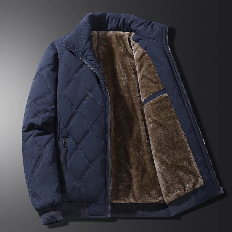 Men's Diamond-Quilted Winter Jacket – Fleece-Lined Zip-Up Coat