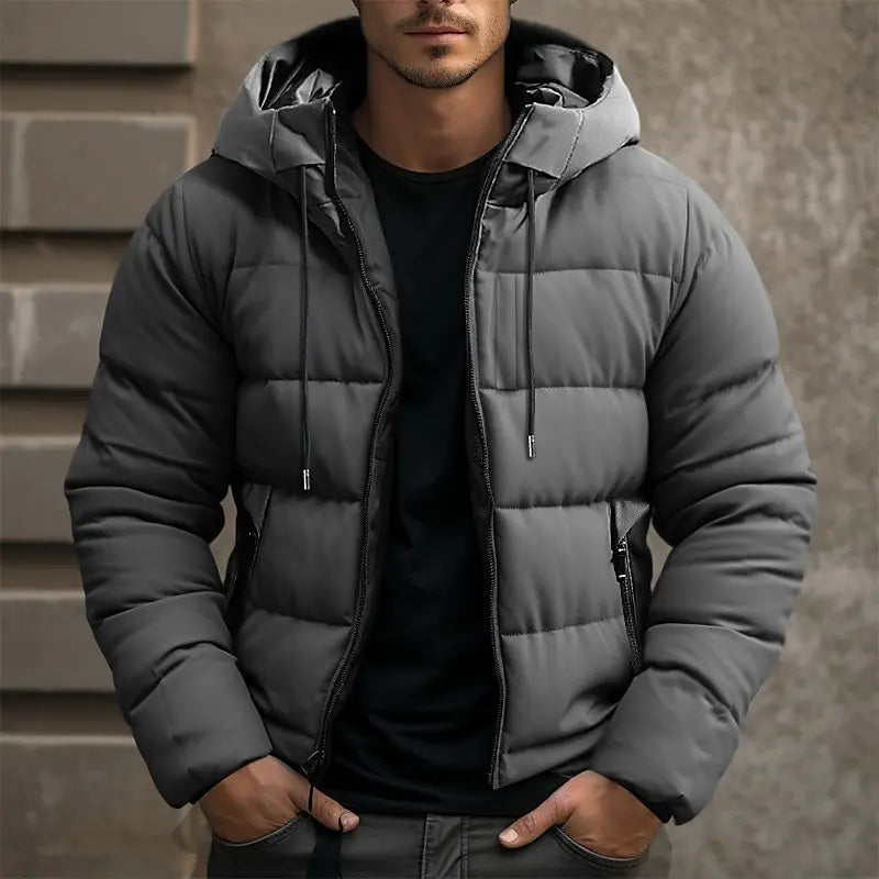 Men's Hooded Puffer Winter Jacket – Regular-Fit Insulated Zip-Up Coat