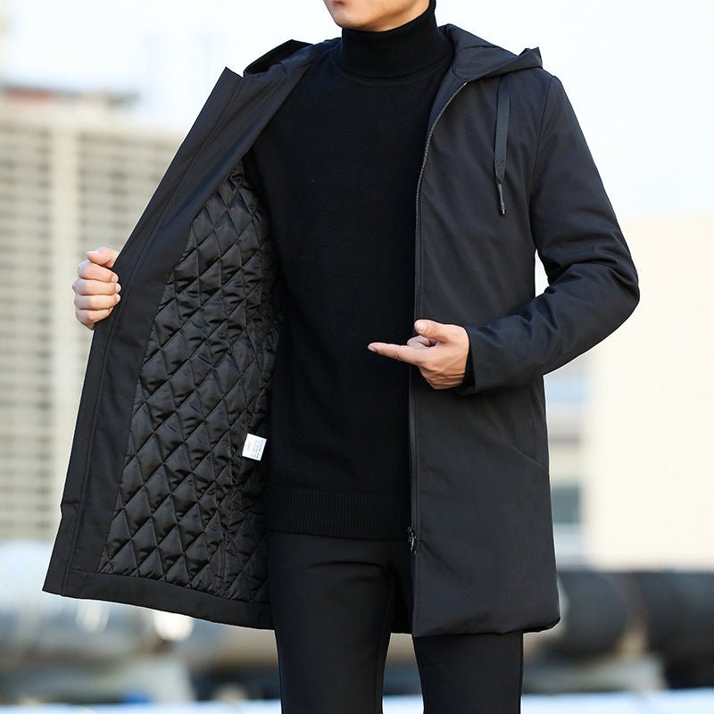 Men's Quilted-Lined Hooded Winter Coat – Mid-Length Zip-Up Jacket