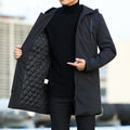Men's Quilted-Lined Hooded Winter Coat – Mid-Length Zip-Up Jacket