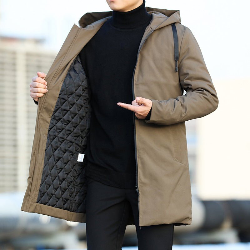 Men's Quilted-Lined Hooded Winter Coat – Mid-Length Zip-Up Jacket