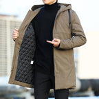 Men's Quilted-Lined Hooded Winter Coat – Mid-Length Zip-Up Jacket